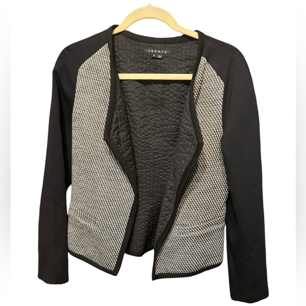 Theory Danube Moditas  Black and White Open Front Blazer Jacket  Size 8